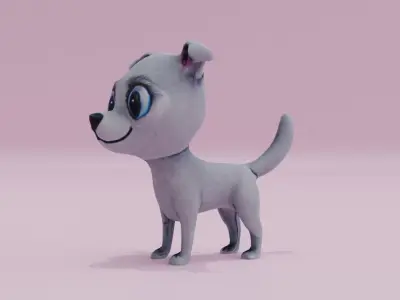 Dog Grey Cute Big Eyes Toy Low High Poly Low-poly 3D model
