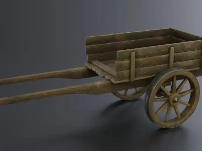 Medieval old wooden cart Low-poly 3D model