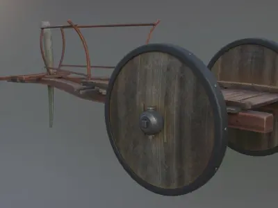 tumbrel 3 wooden wheeled cart 3D model