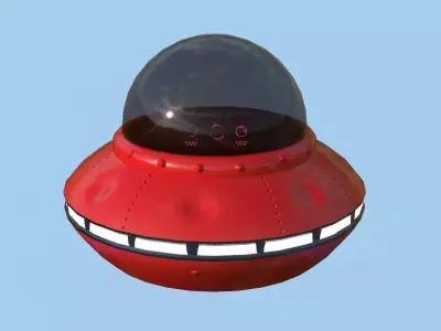 Cartoon UFO A8 - SciFi Flying Saucer - Red Black Low-poly 3D model