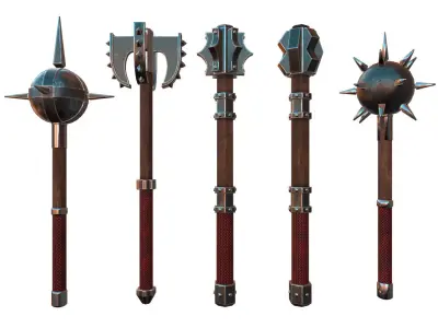 5 Maces Pack Low-poly 3D model