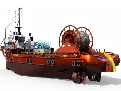 AHTS VOS Hunter 1979 Anchor handling tug supply Low-poly 3D model