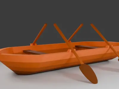 low poly two people rowing boat Low-poly 3D model
