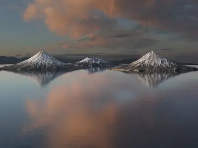 Aleutian snowy volcano islands 3D model