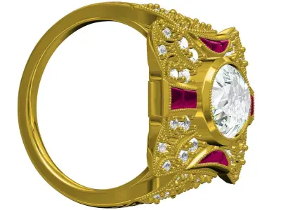 Antique Art Deco Diamond Engagement Ring 3D print model