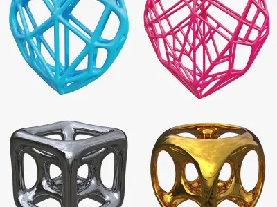 Parametric Geometry Heart AND Cubic Sculptures 3D model