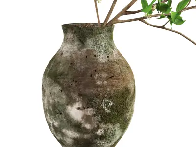 Blooming Twig Arrangement in Antique Pot Low-poly 3D model