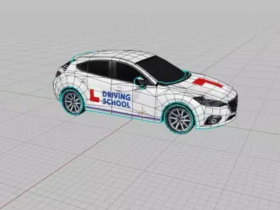 Low Poly Driving School Car Low-poly 3D model
