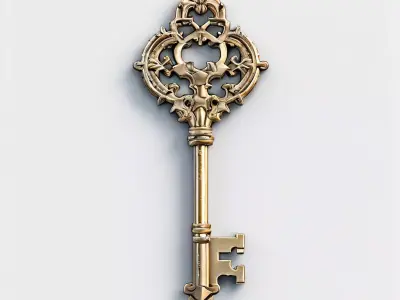 Ornate Antique Golden Key 3D Model Low-poly 3D model