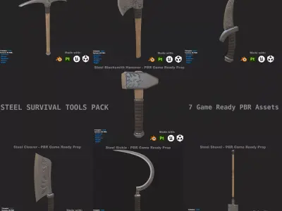 Steel Survival Tools Pack - 7 Game Ready PBR Assets