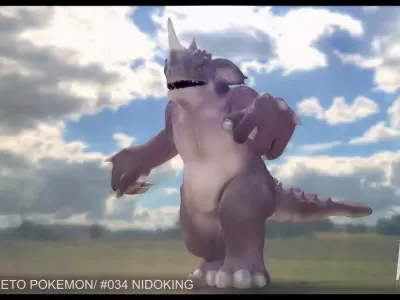 Nidoking pokemon creature in field Free 3D model