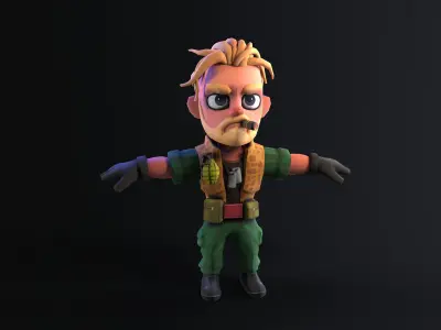 Low poly cartoon character Army Sergeant Low-poly 3D model