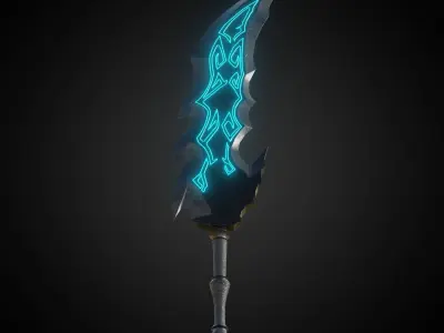 Wounded Sword Emissive Cyan Low-poly 3D model