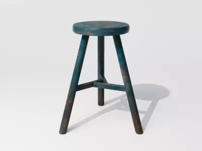 Old Wooden Tabouret Low-poly 3D model