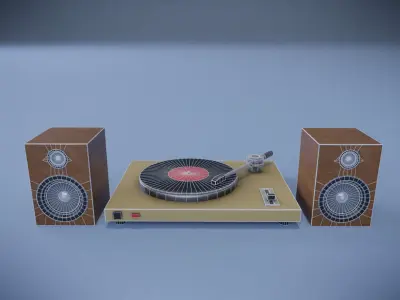 Vinyl player and speakers Low-poly 3D model