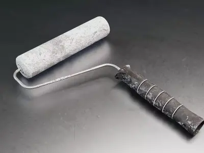 Old Paint Roller and Tray Set Low-poly 3D model