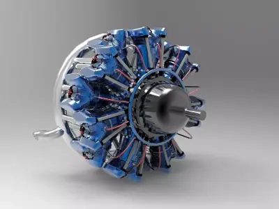 14 Cylinder Radial Engine Free 3D model