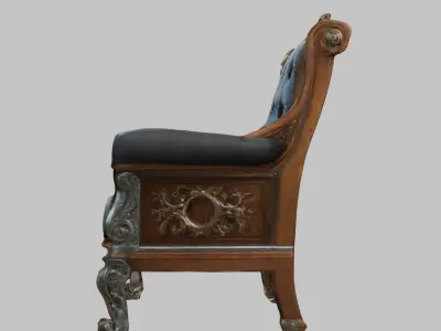 Antique Wooden Armchair Low-poly 3D model