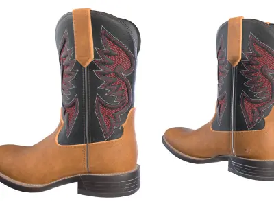 Classic Brown Black Western Cowboy Boots 3D model
