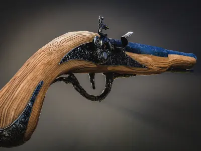 Musket Game-ready low-poly wooden gun Low-poly 3D model
