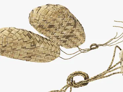Aged Bast Shoes with Tied Laces 3D model
