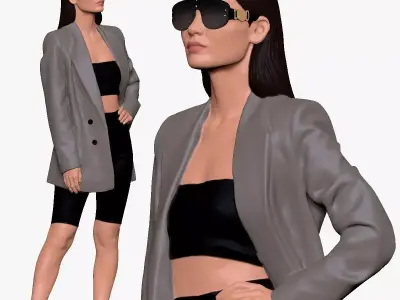 001243 woman in big glasses and gray coat 3D model