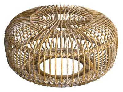 Mid century wicker rattan pouf Italy 1950s 3D model