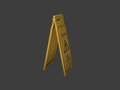 Yellow Wet Floor Warning Sign Low-poly 3D model