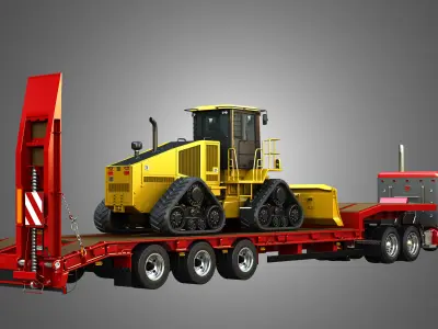 57P Semi Truck with JD - 764 High Speed Dozer 3 in 1 3D Model Pack