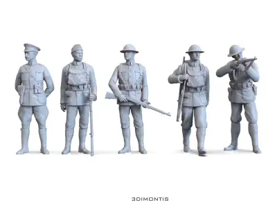 WW1 US Soldiers 3D Models Pack  American Infantry STL  3D print model