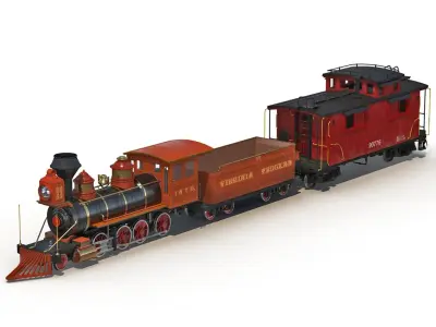 Steam Train and Caboose 3D model