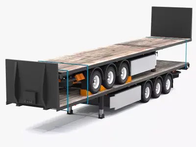 Flatbed Trailer with Trailer 3D model