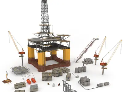 Oil Rig Platform - Pack  Low-poly 3D model