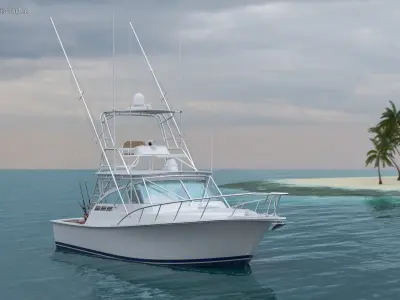 Fishing Boat with Fishing Fighting Chair and Rods 3D model