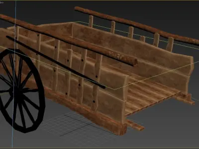 tumbrel wooden cart with wheels 3D model