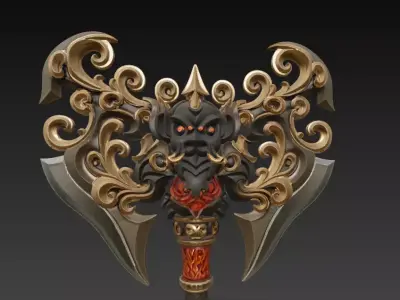 Demonic Bone Axe - Stylized Fantasy Battle Weapon 3D model