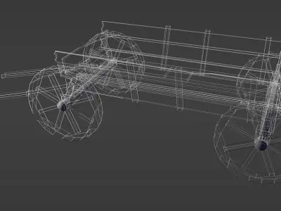 wooden cart Low-poly 3D model 2