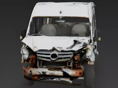 Head-On Collision Microbus 3D Model Low-poly 3D model