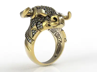 Bull Face Diamond Ring 3D print model