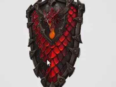 Red Medieval Shield 3D Model Realistic Armor Asset 3D model