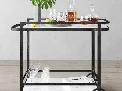 Restoration Hardware Hammered Iron Bar Cart 3D model