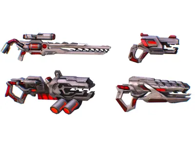 Weapons Set 4 Gun Pistol Assault rifle Sniper rifle machine gun 3D Model Pack 2