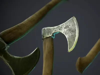 ax with ornament Low-poly 3D model