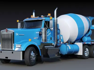 Kenworth W900 Concrete Mixer Low-poly 3D model