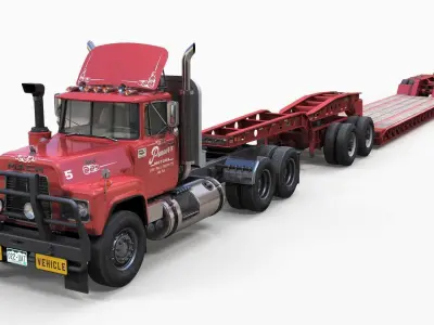 Lowboy semitruck Low-poly 3D model