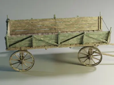 Wooden Medieval Cart 02 PBR Game Ready Low-poly 3D model