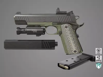 Pistol 07 Green Generic All PBR UE Textures Low-poly 3D model