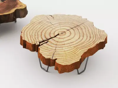 Live Edge Wood Slab Coffee Table Hairpin Legs Furniture Set PBR Low-poly 3D model
