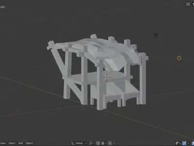 Low poly Market wooden structure with roof Low-poly 3D model