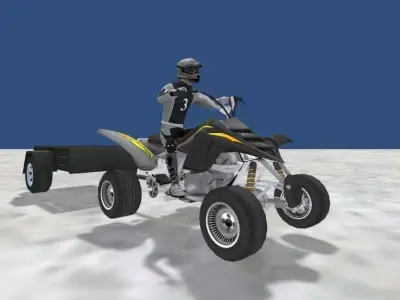 LowPolyQuadBikeWithTrailerandRider-3 person riding atv with t... Low-poly 3D model